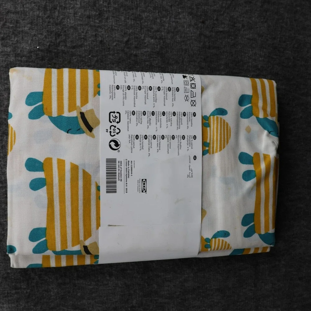 IKEA Rorande Crib Duvet Cover Pillowcase Set Boys White Turtles Cotton Print New